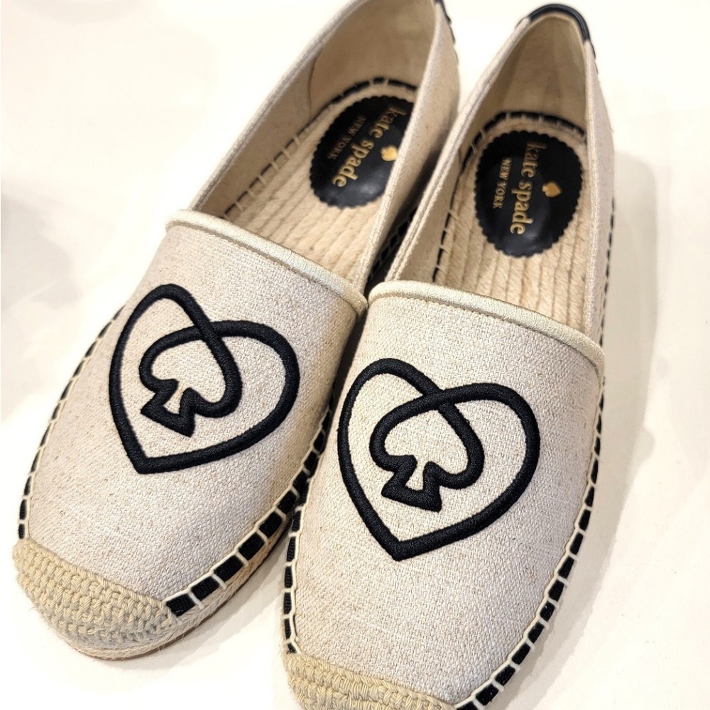 Cream Espadrille Flats with Black Embroidery